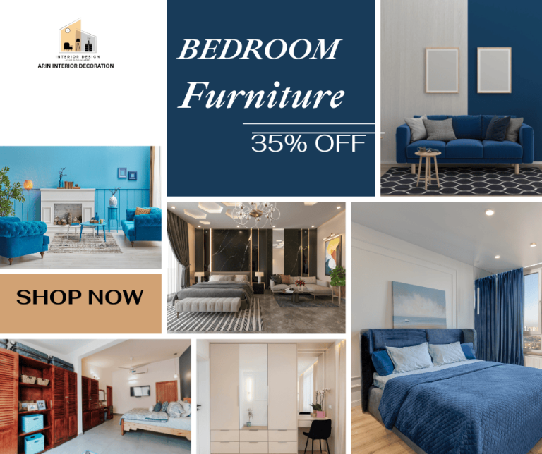 blue and beige modern furniture sale facebook post